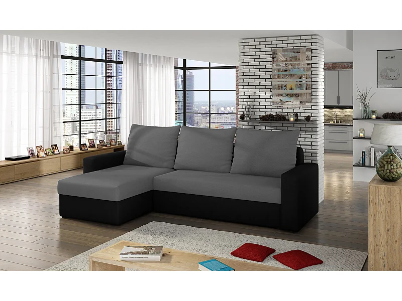 Ecksofa Angolo L/Stoffbezug/Grau&Schwarz