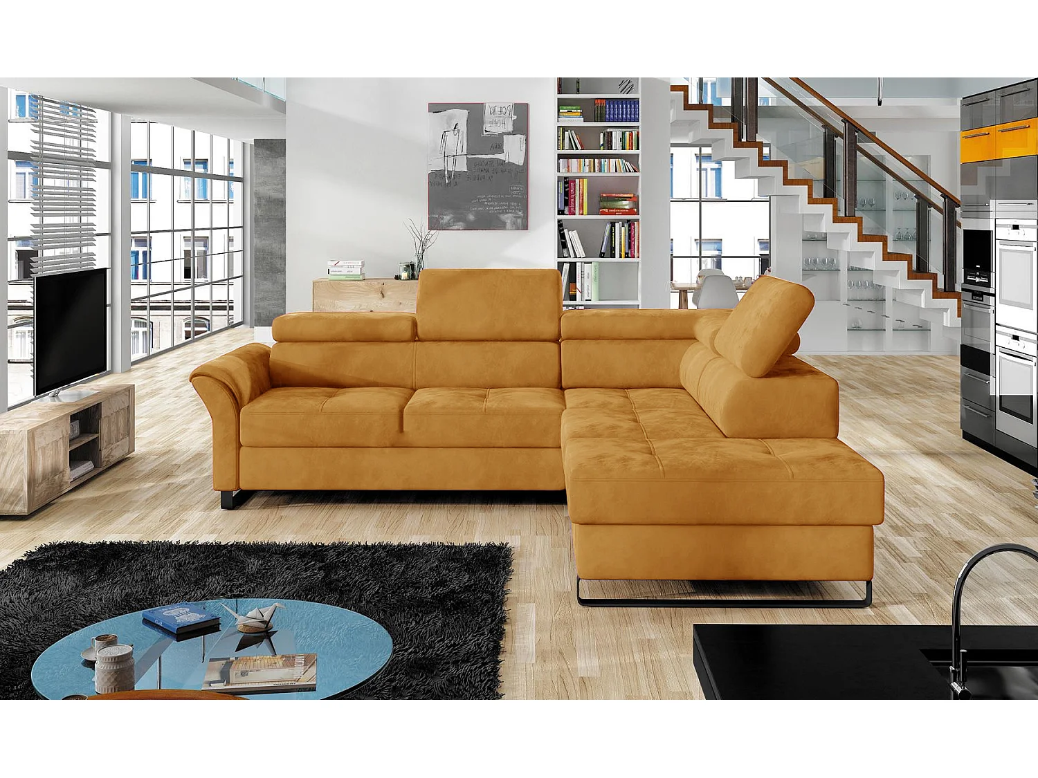 Divano d'angolo Avanti R/Tessuto/Giallo