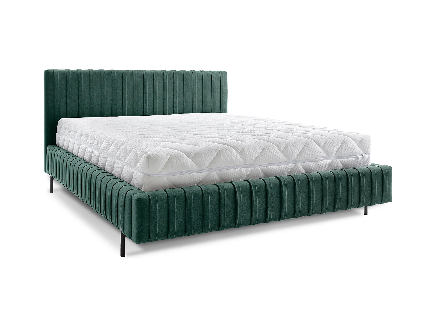 Lit coffre Plika prestige – Design et tissu pour un confort absolu-Couleur Vert foncé-140x200