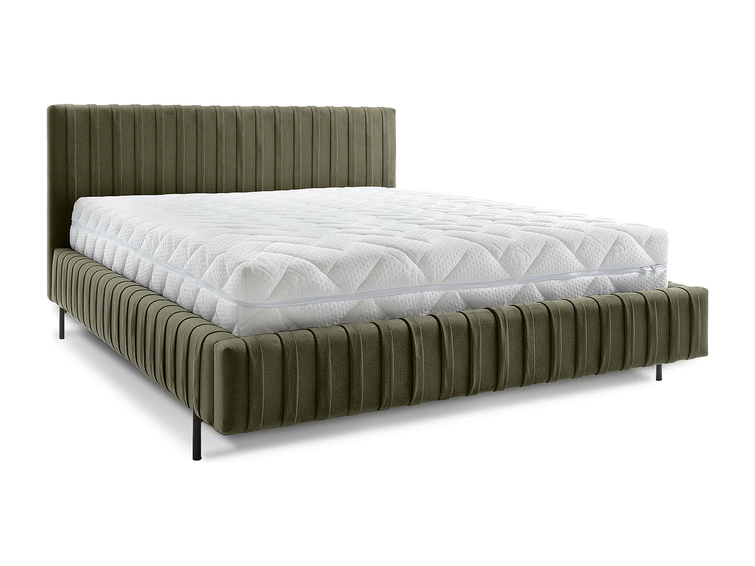 Lit coffre Plika prestige – Design et tissu pour un confort absolu-Couleur Vert olive-140x200