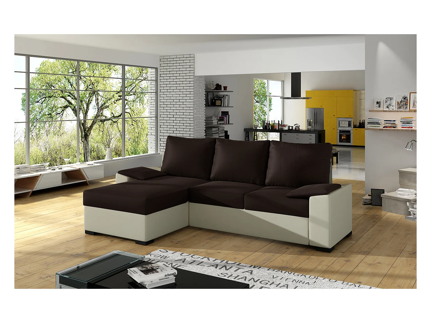 Canapé Corner Cadro L/Tissu-Marron