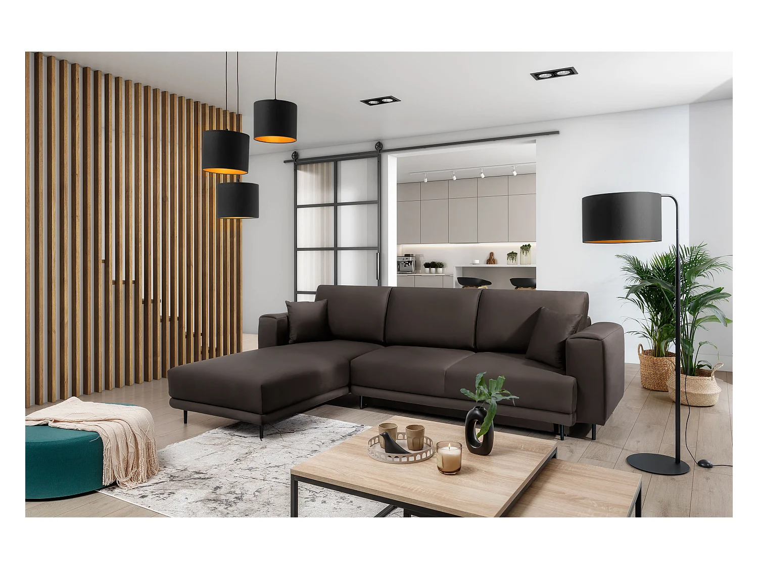 Ecksofa Marrina L/Stoff-Braun