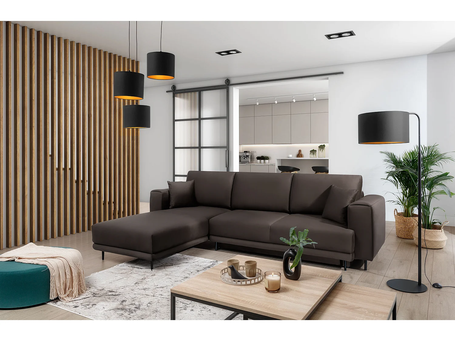 Canapé Corner Marrina L/Tissu-Marron