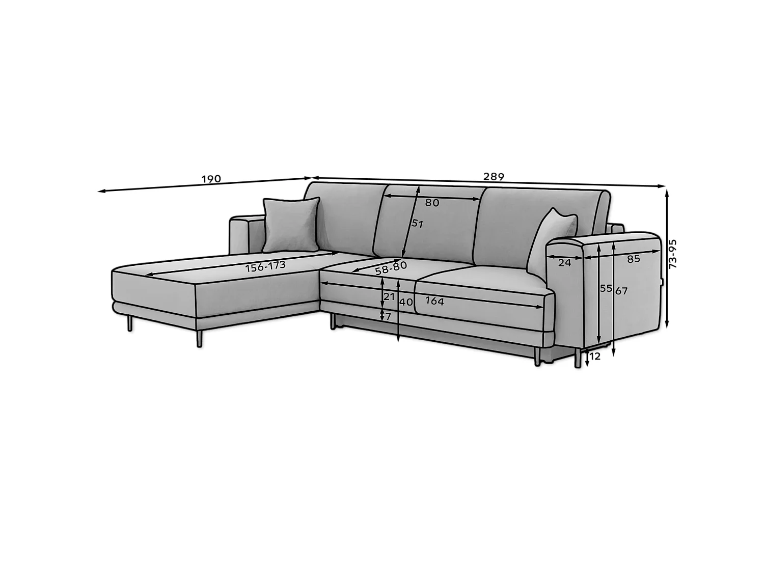 Canapé Corner Marrina L/Tissu-Marron