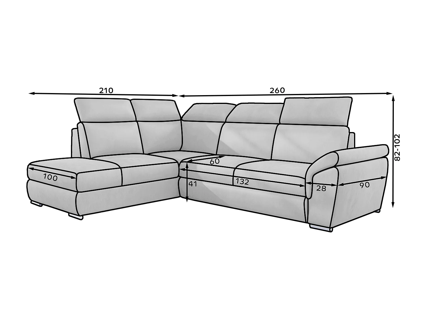 Canapé Corner Perro L/Tessu-Noir