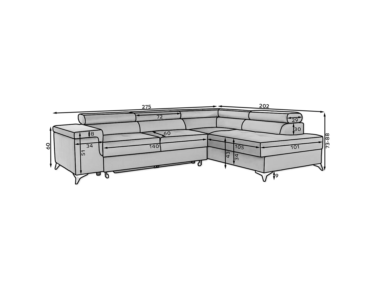 Ecksofa Galano R/Stoff-Anthrazit