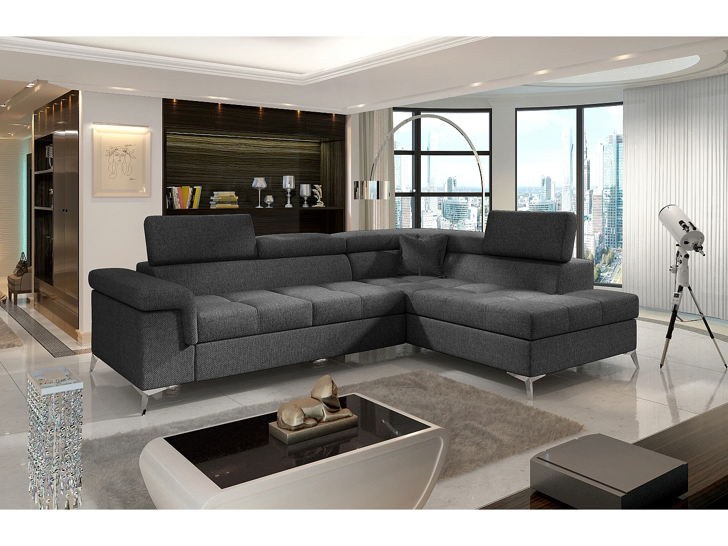 Canapé Corner Galano R/Tissu-Anthracite