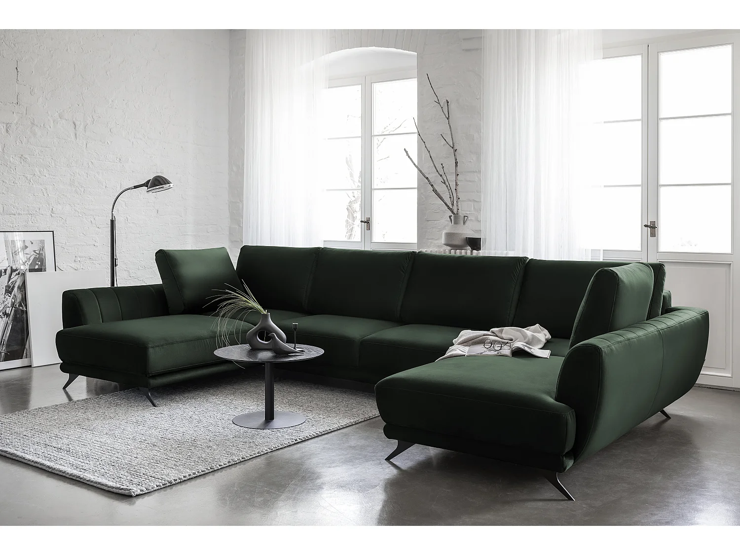 Canapé Corner London-U/Tissu-Vert