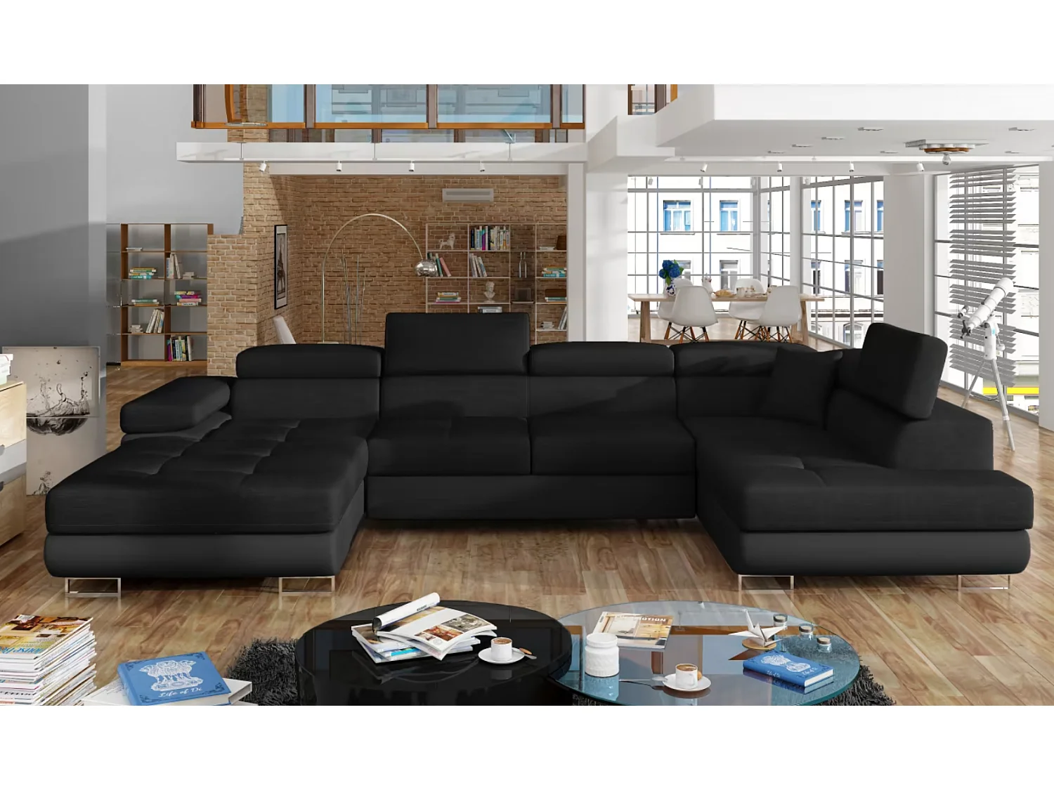 Ecksofa Trebino UR/Stoffbezug/Schwarz