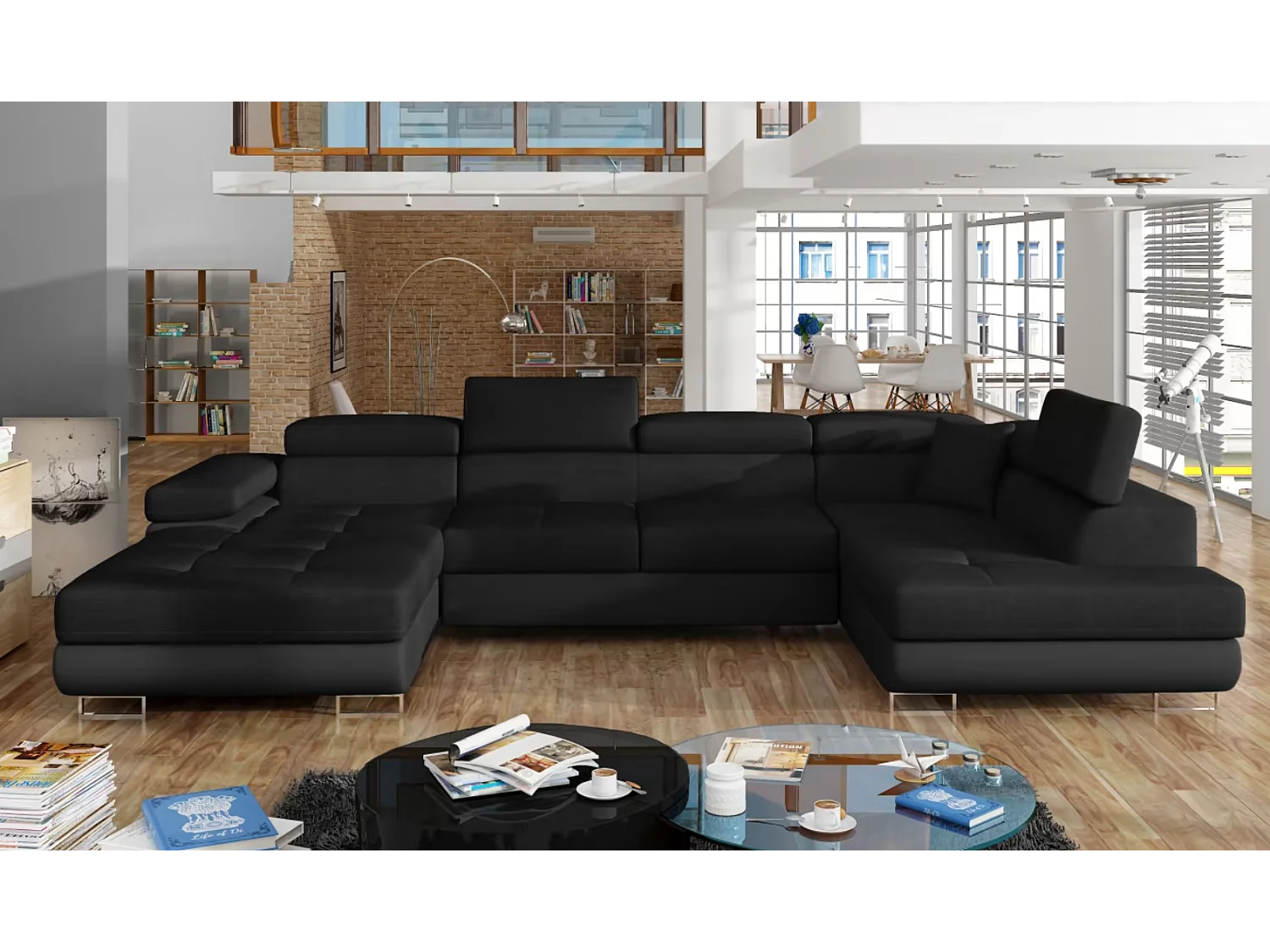 Ecksofa Trebino UR/Stoffbezug/Schwarz