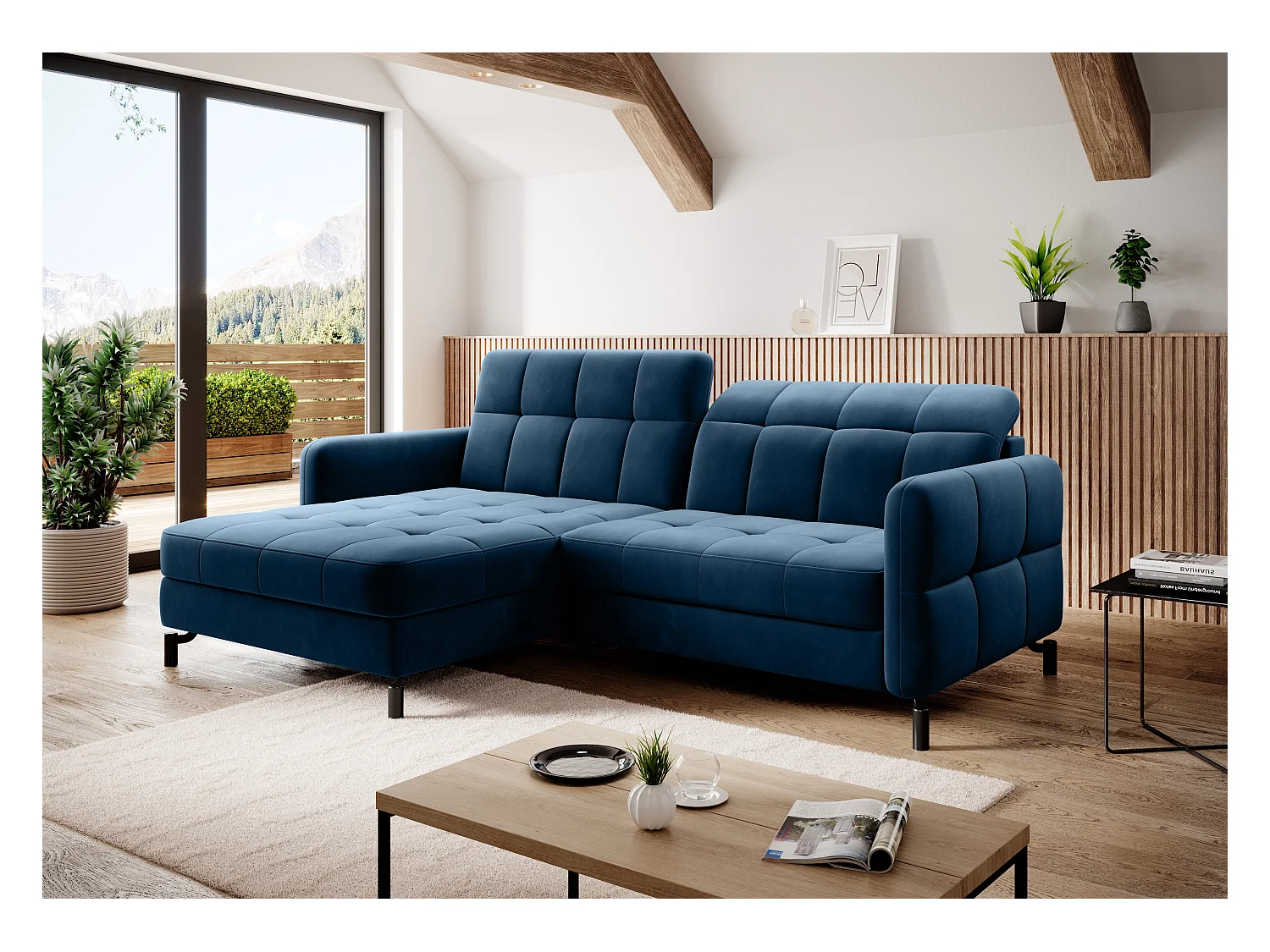 Divano d'angolo Anna L/Tessuto-Blu