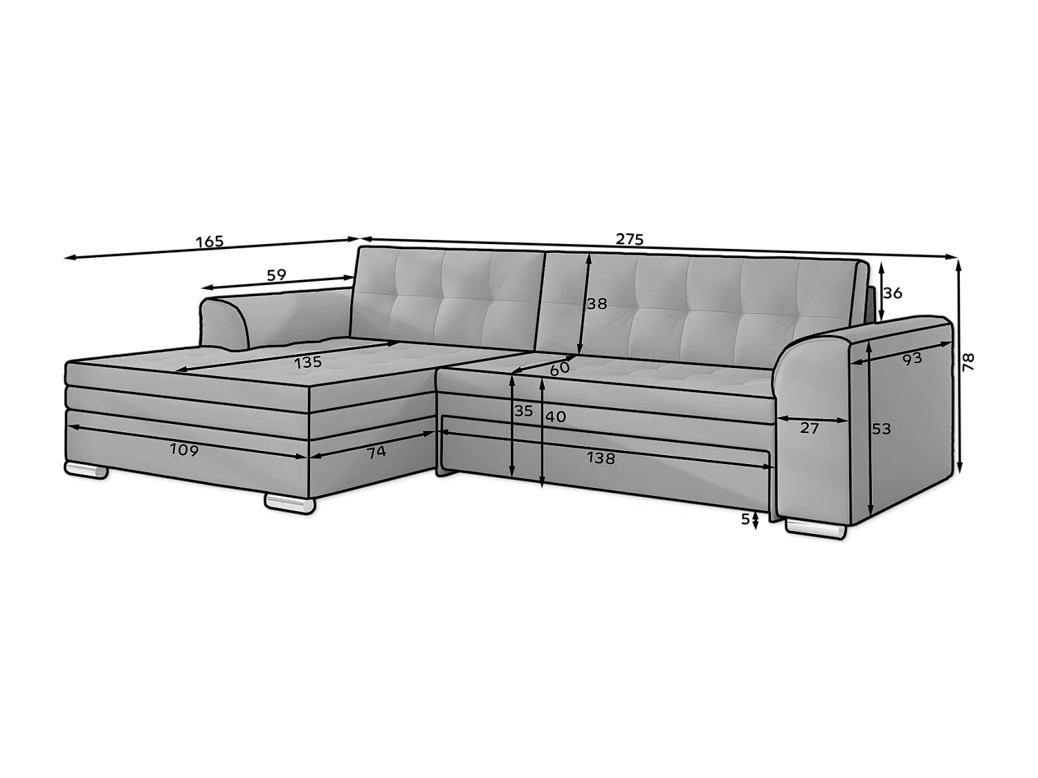 Ecksofa Merati R/Stoff-Schwarz&Weiss
