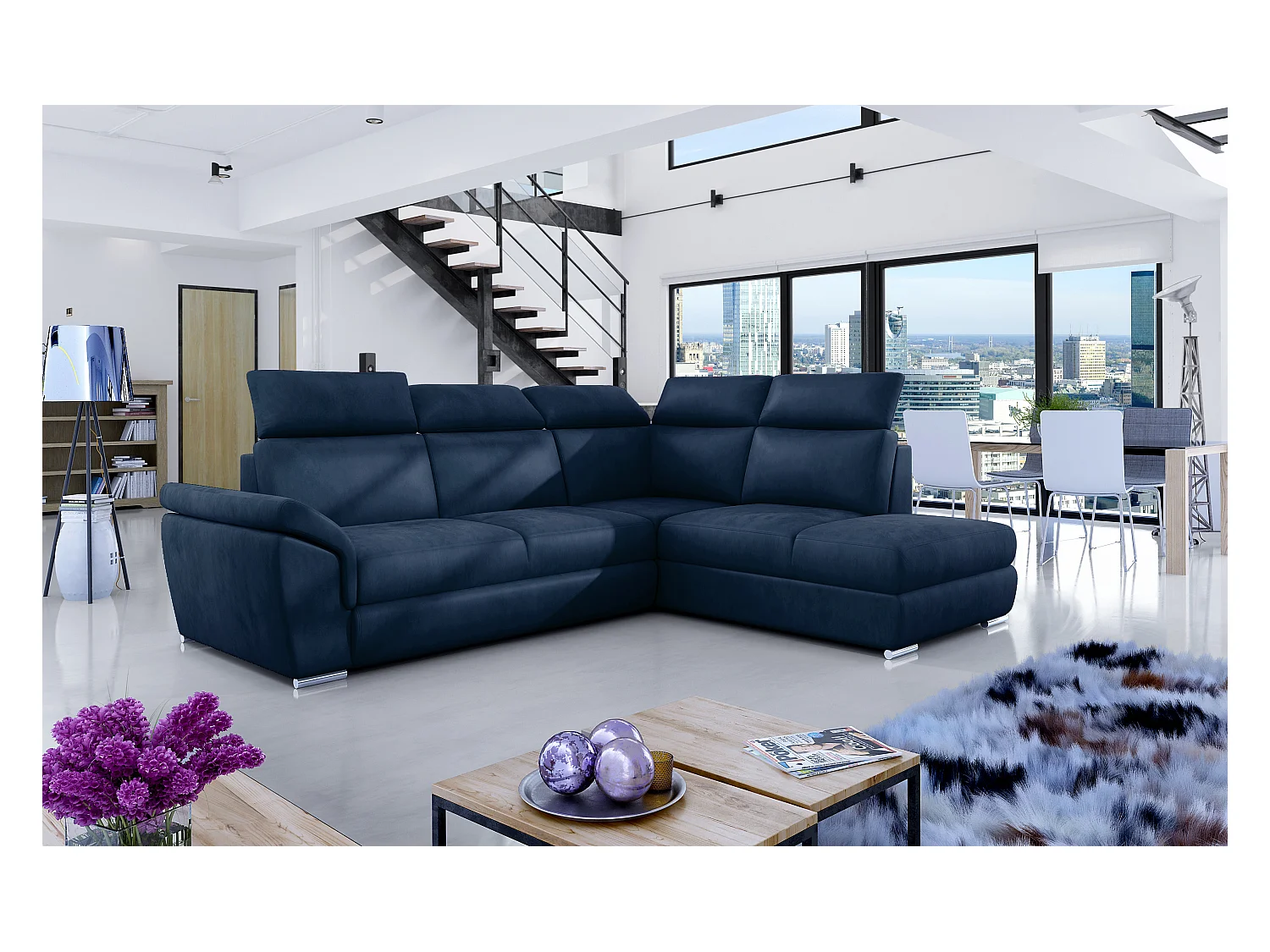 Canapé Corner Perro R/Tessu-Bleu