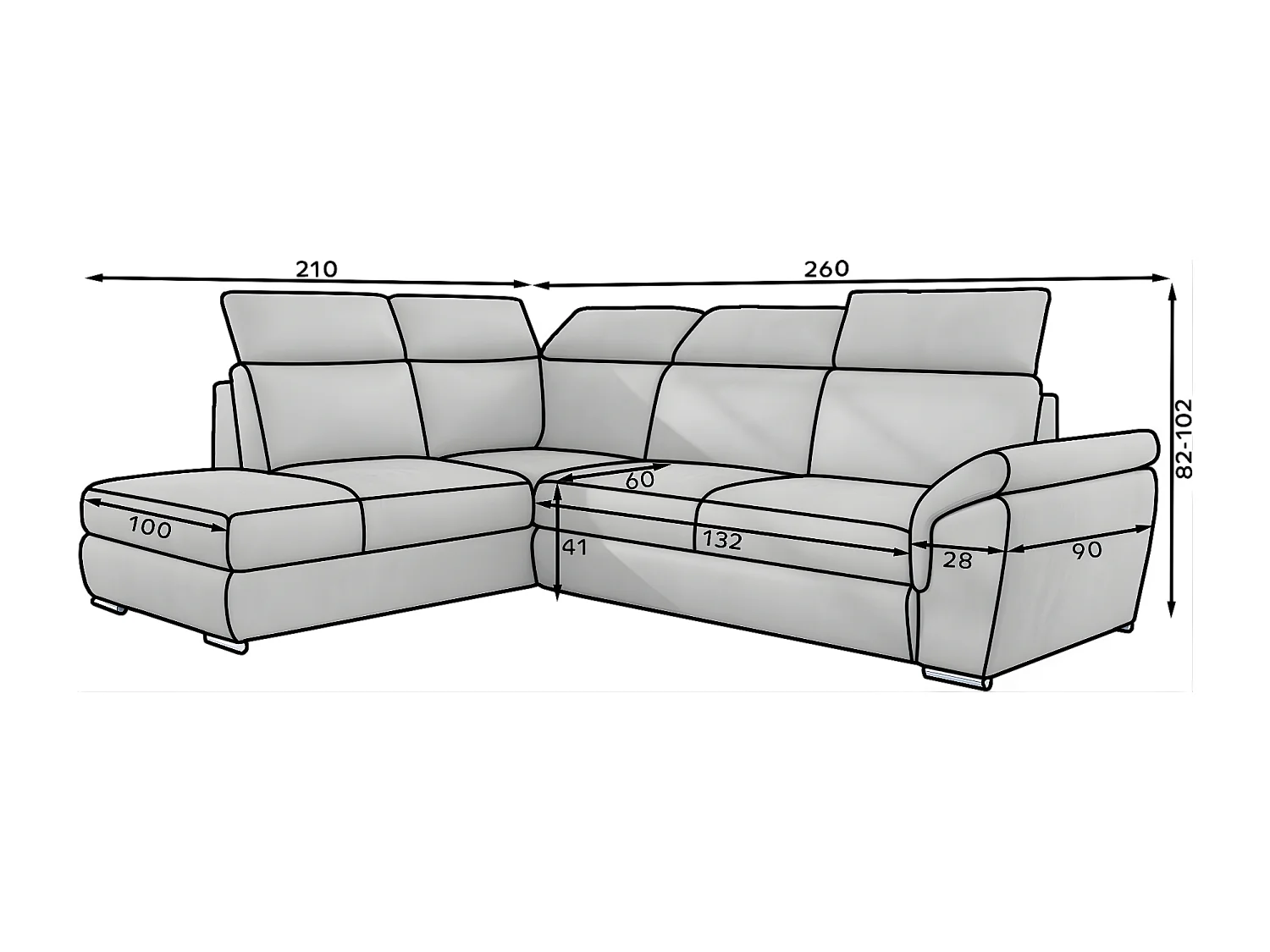 Ecksofa Perro R/Stoff-Blau