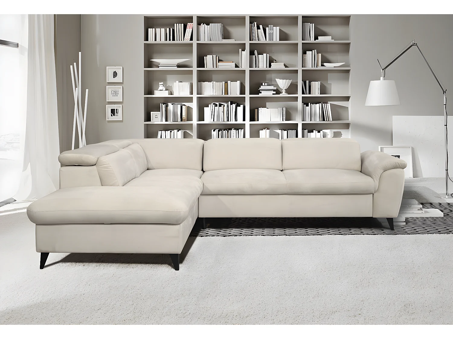 Canapé Corner Calia L/Tissu/Beige