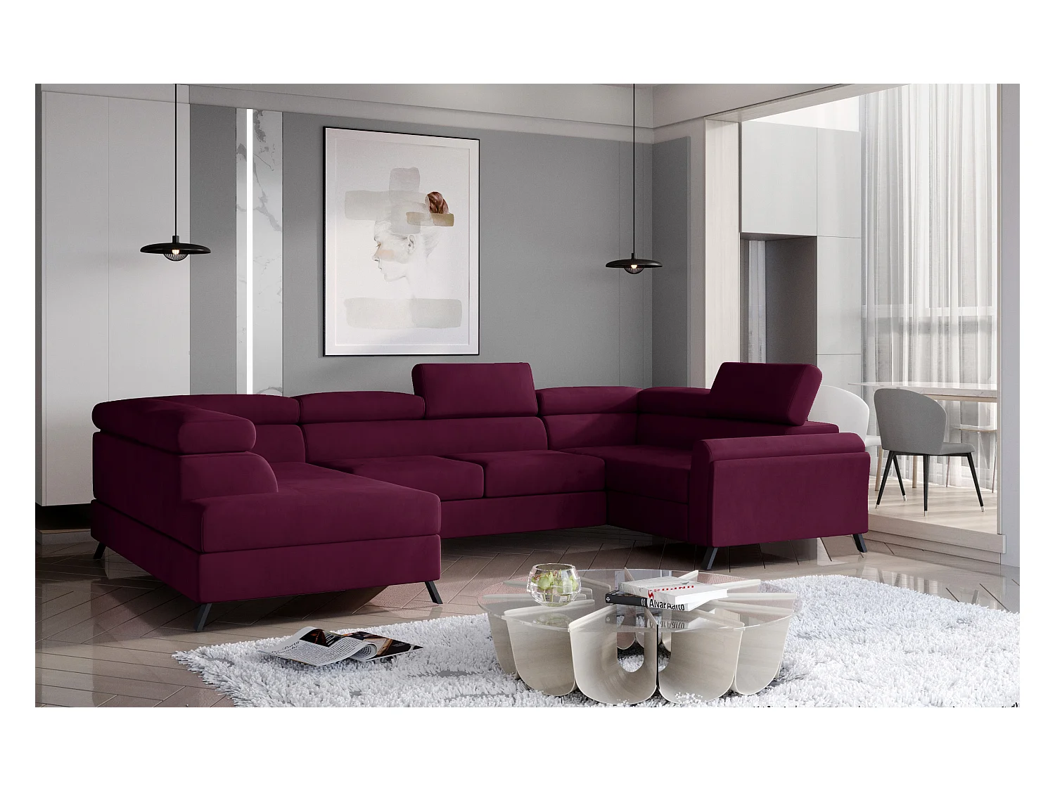 Ecksofa Lenzo UL/Stoff-Bordeux
