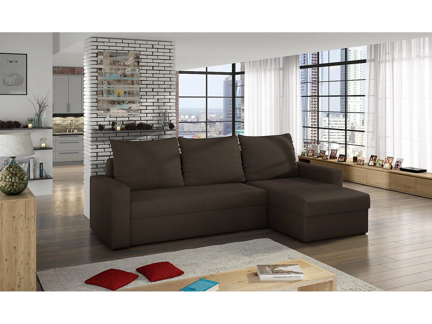 Canapé Corner Angolo R/Tissu-Marron