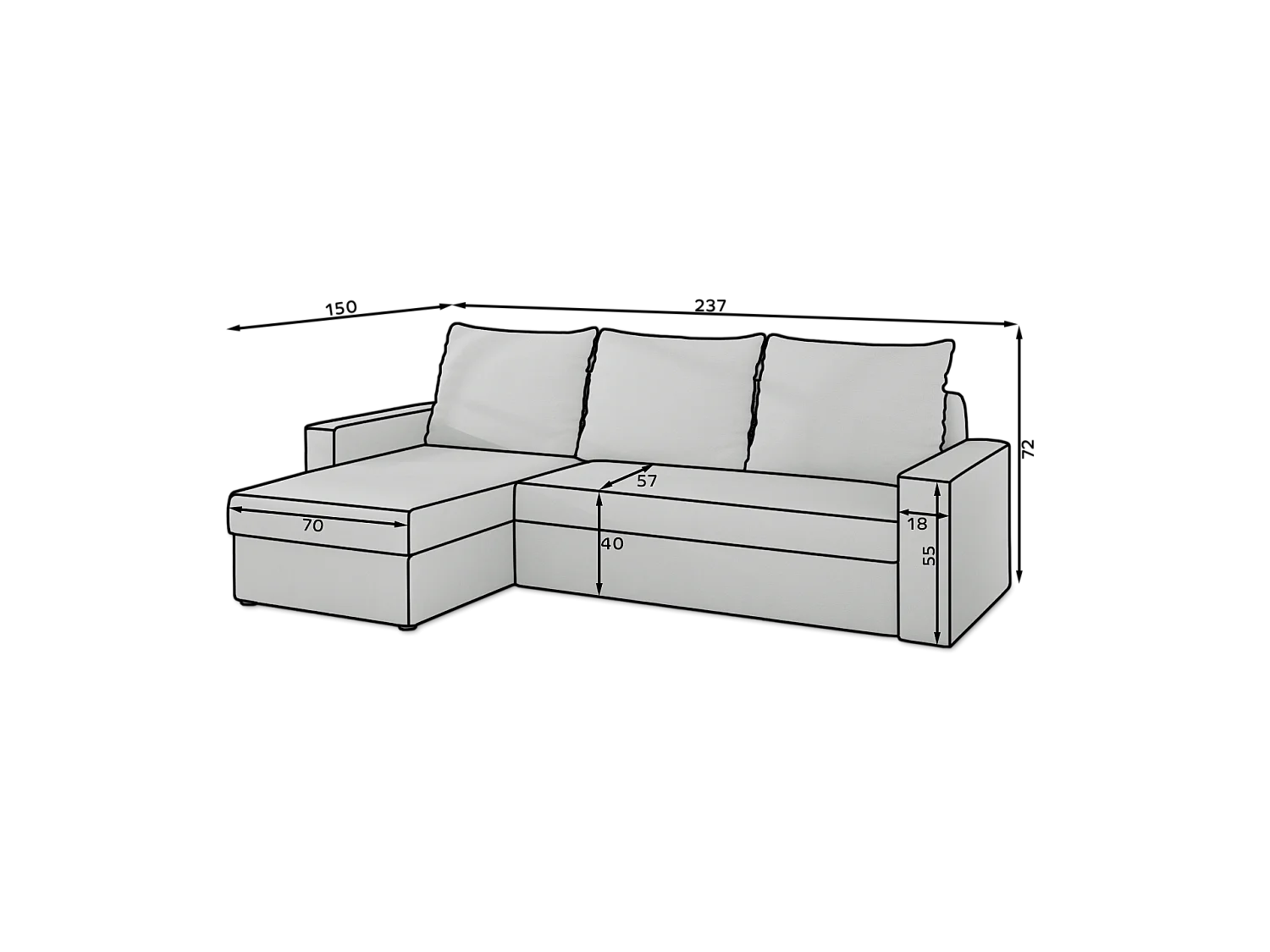 Canapé Corner Angolo R/Tissu-Marron