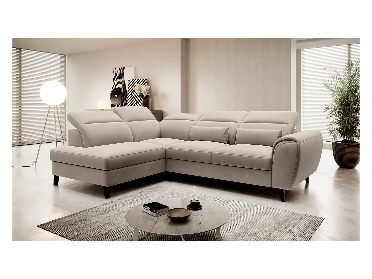 Divano d'angolo Dino L/Tessuto-Beige