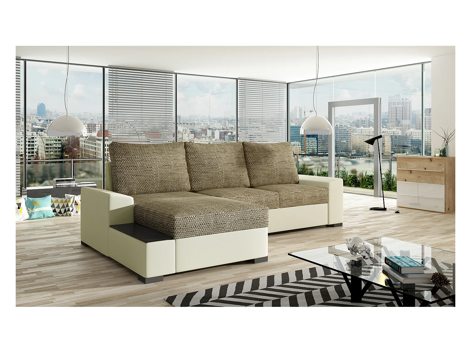 Divano d'angolo Arte L/Tessuto-Beige