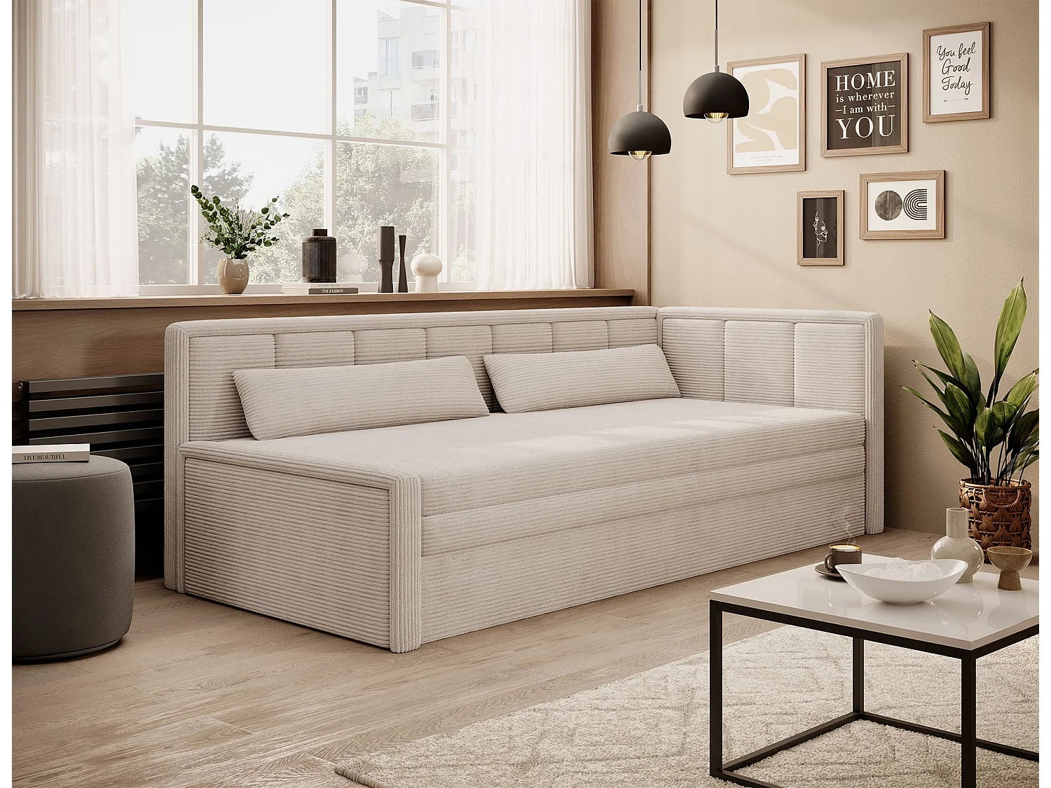 Sofa Couch Hugo L/Stoffbezug/Beige