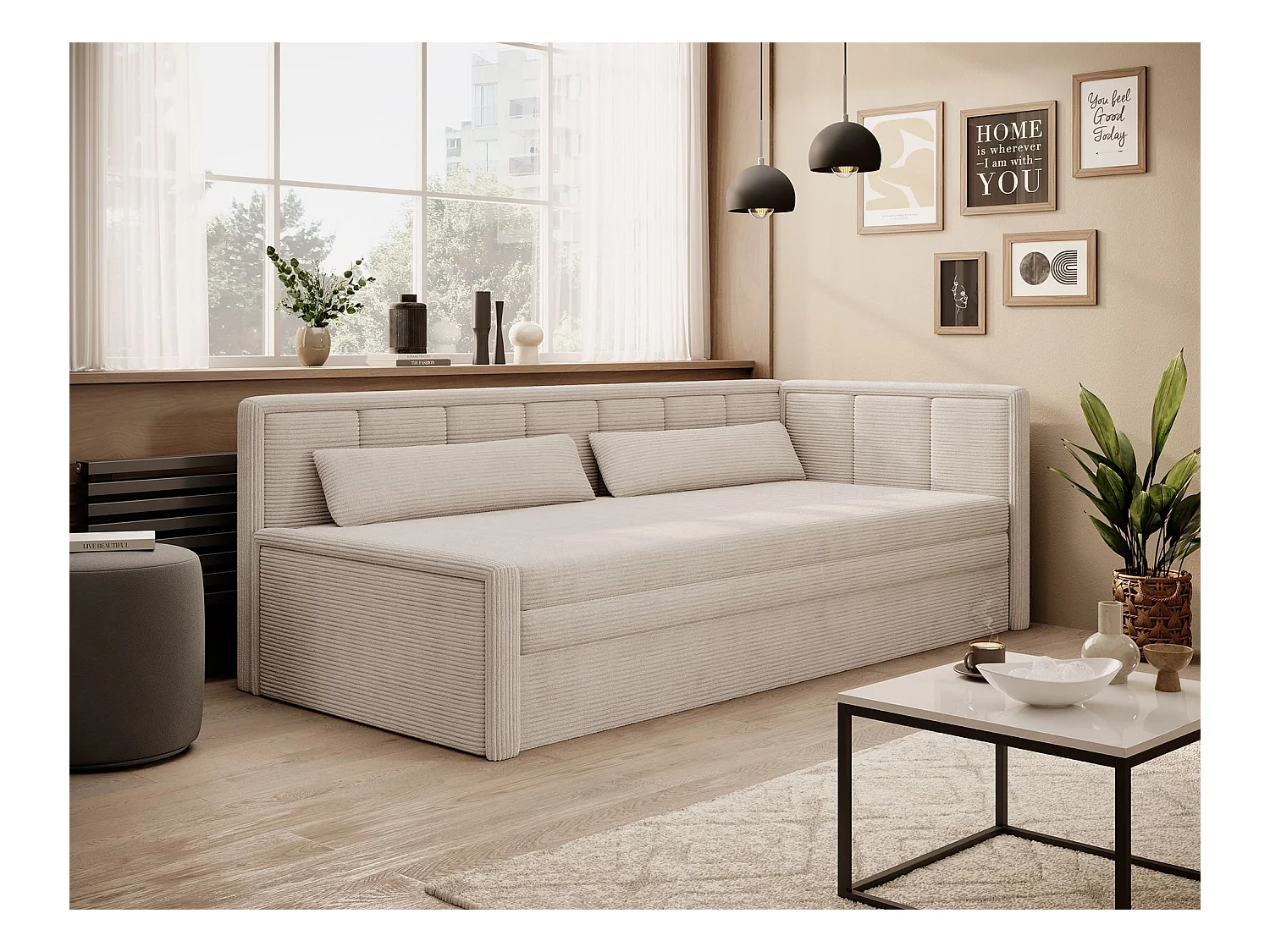 Sofa Couch Hugo L/Stoffbezug/Beige