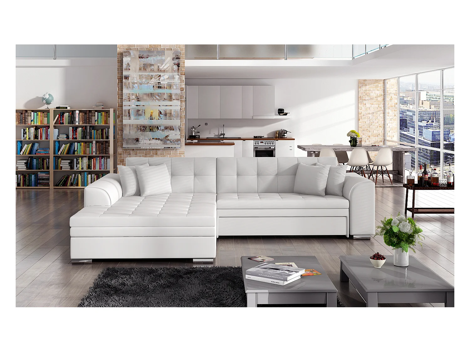 Divano d'angolo Oswald L/Tessuto-Bianco