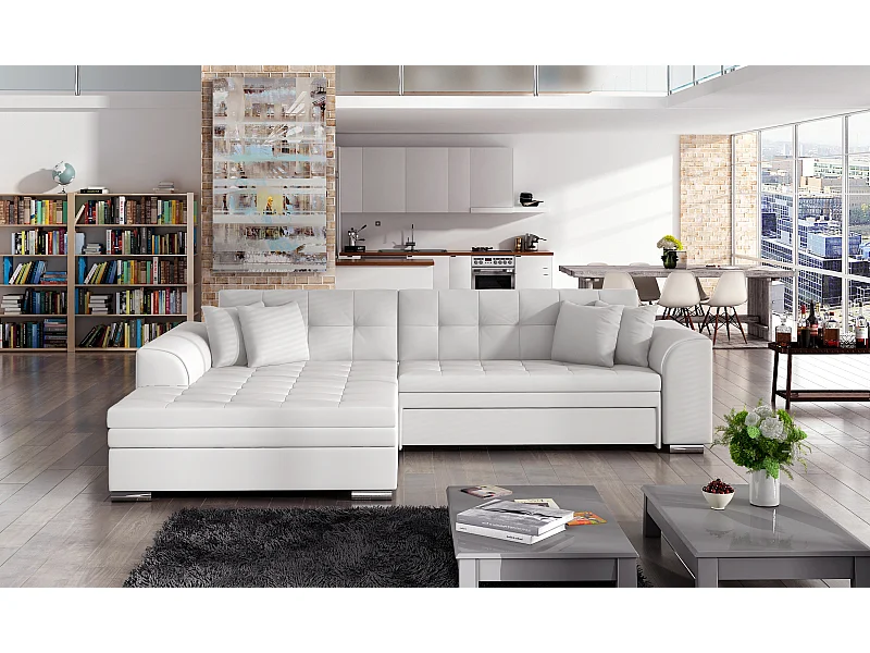 Divano d'angolo Oswald L/Tessuto-Bianco