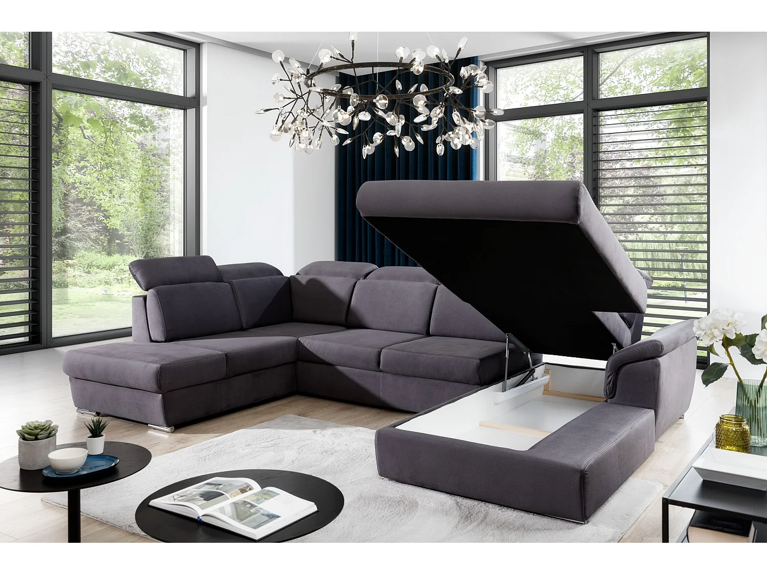 Sofá de canto Marllon UR/tecido-antracite