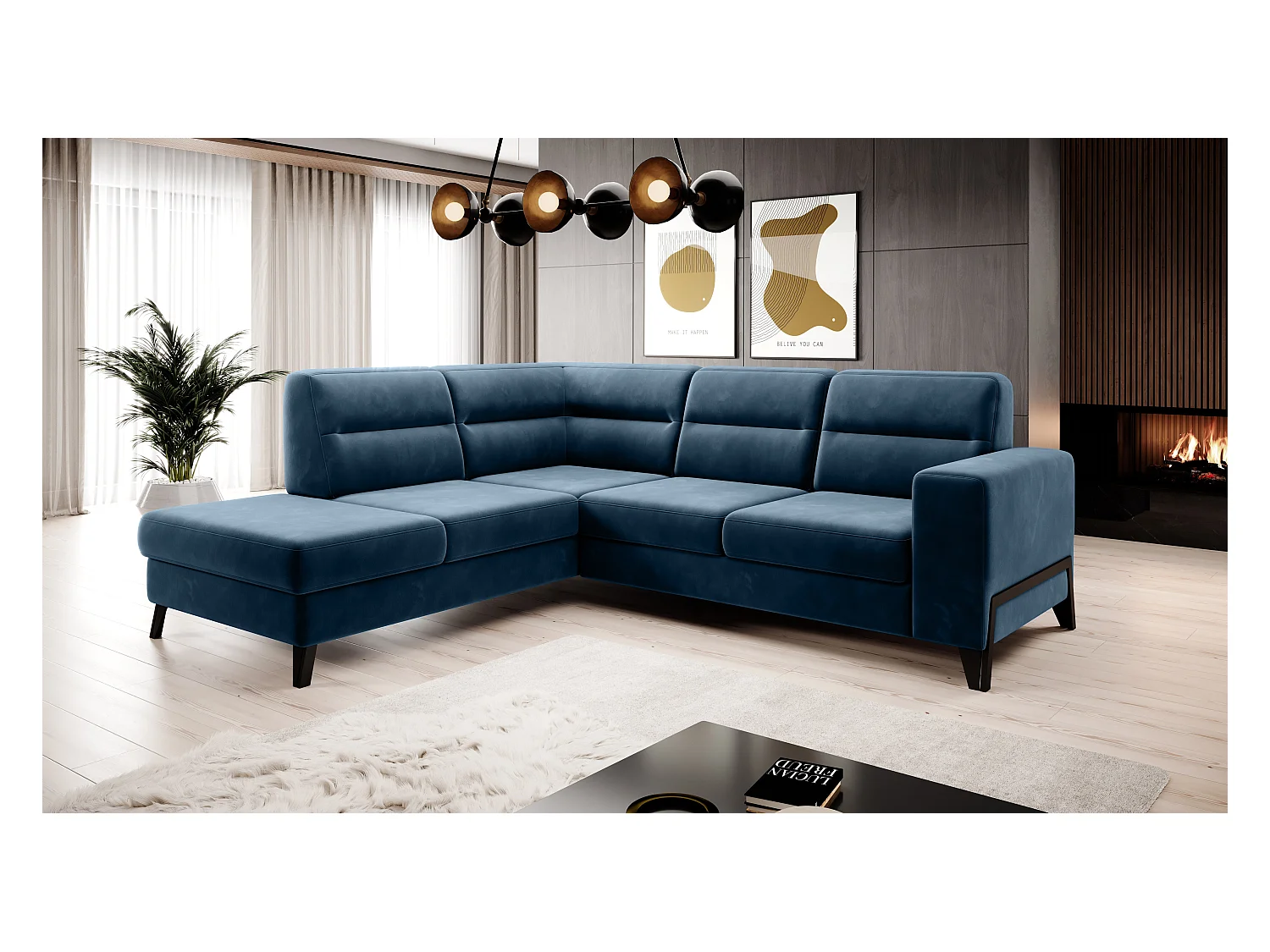 Canapé d'angle Torronto L/revêtement en tissu/bleu