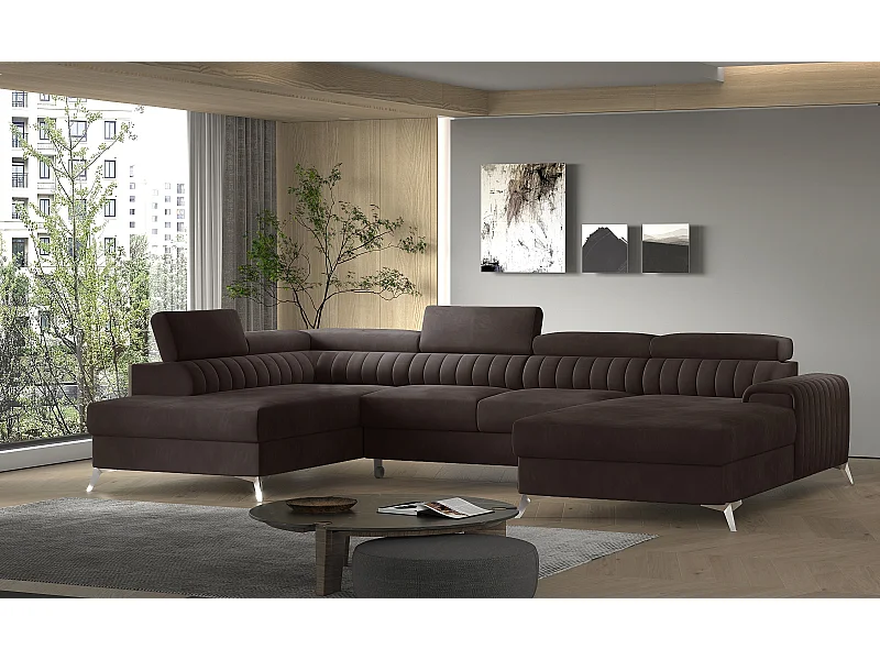 Divano d'angolo Exklusivo UL/Tessuto-Marrone