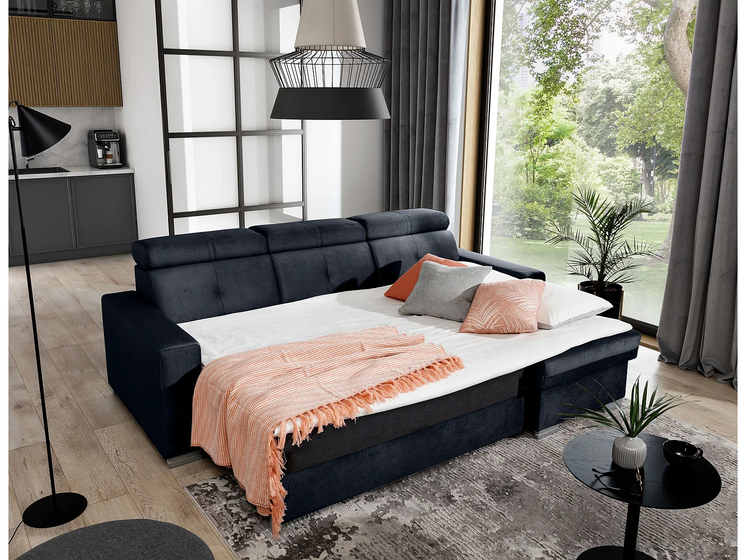 Ecksofa Vittorio R/Stoffbezug/Schwarz