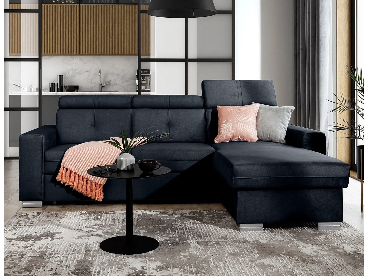 Ecksofa Vittorio R/Stoffbezug/Schwarz