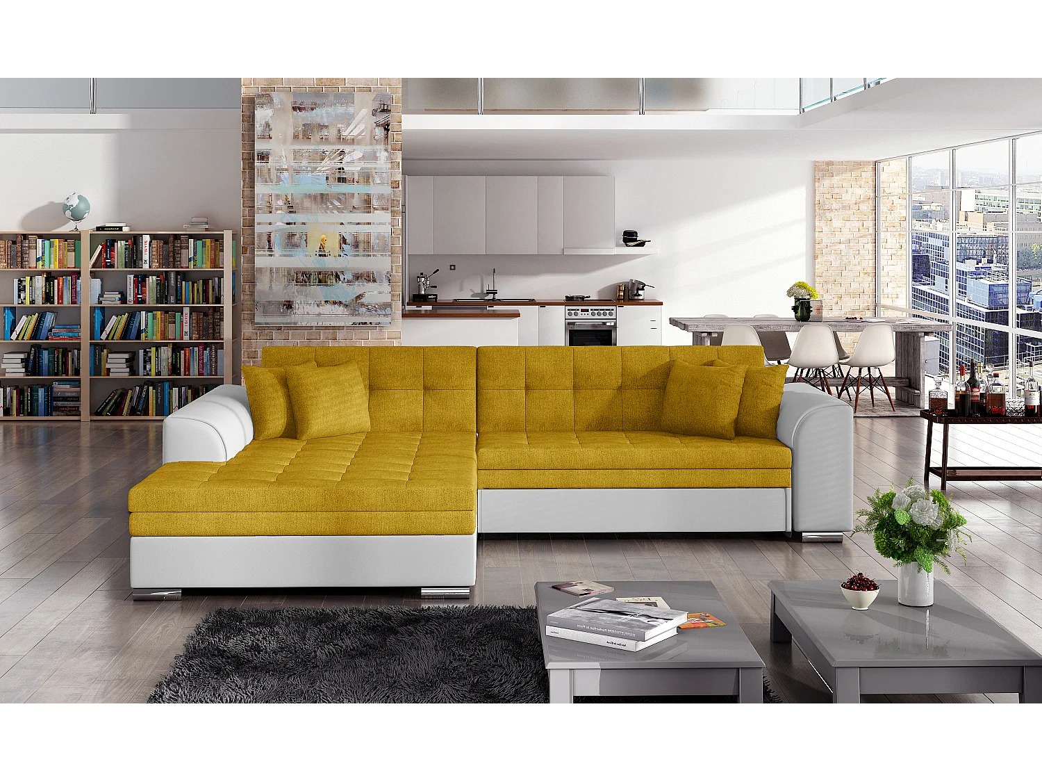 Divano d'angolo Oswald L/Tessuto-Arancia&Bianco