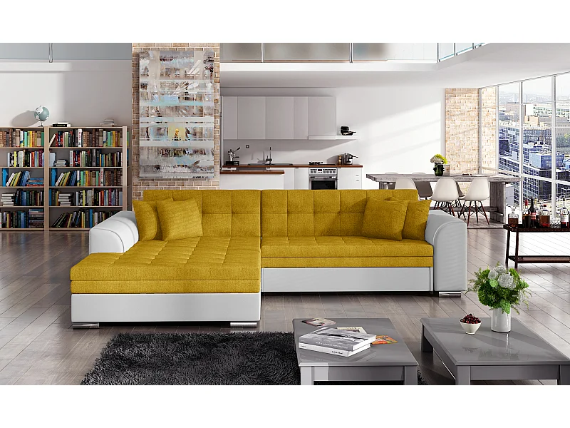 Divano d'angolo Oswald L/Tessuto-Arancia&Bianco