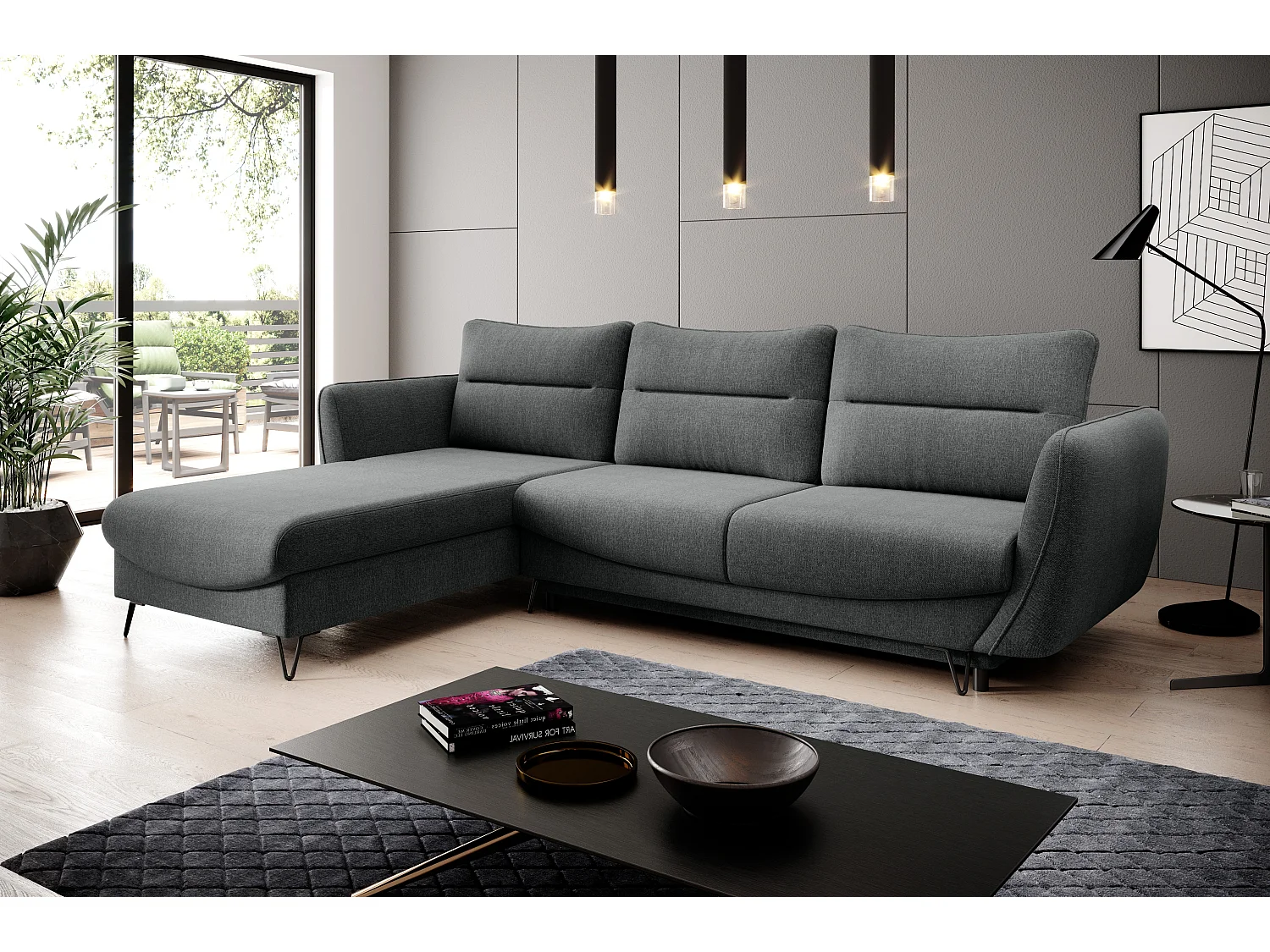 Canapé Corner Astra L/Tissu-Gris