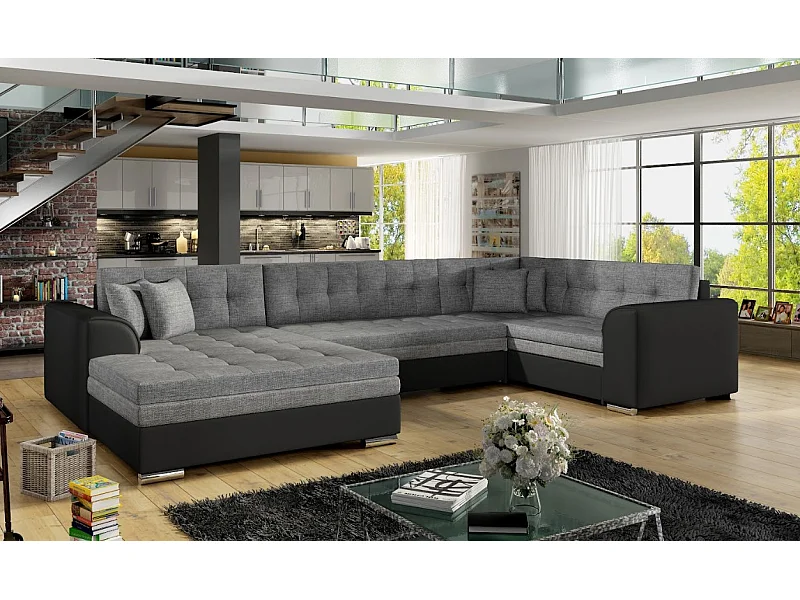 Divano d'angolo Olio UL/Tessuto/Antracite&Nero