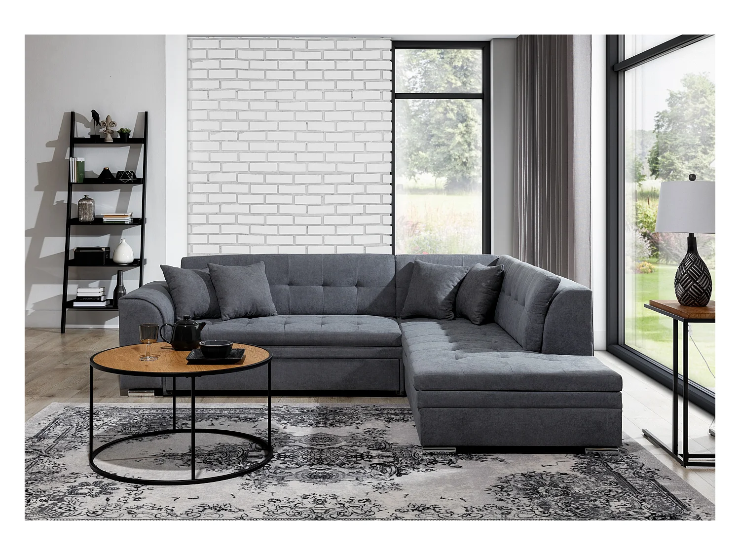 Divano d'angolo Atlanta L/Tessuto-Grigio