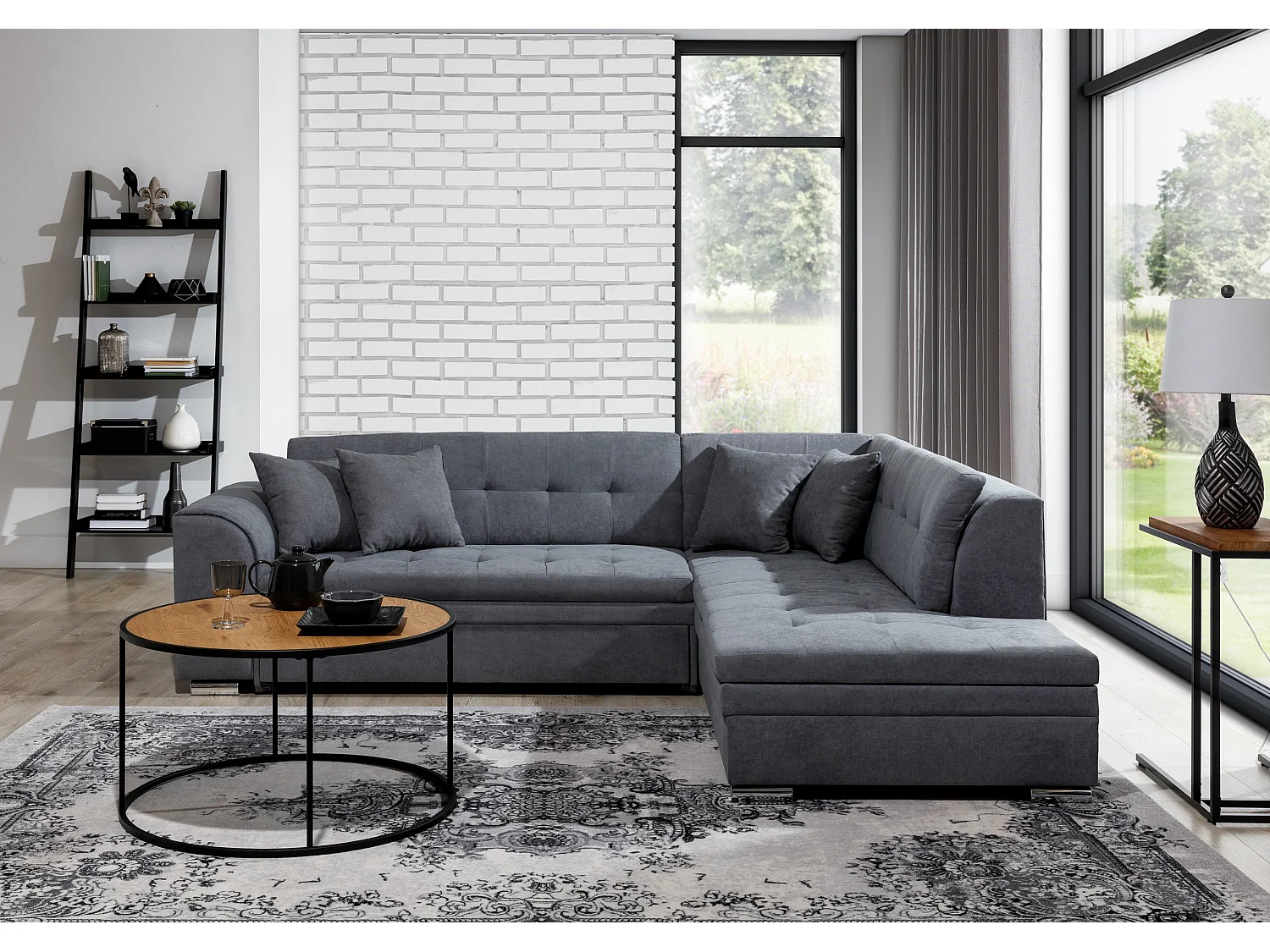 sofá de canto Atlanta L/tecido-cinza