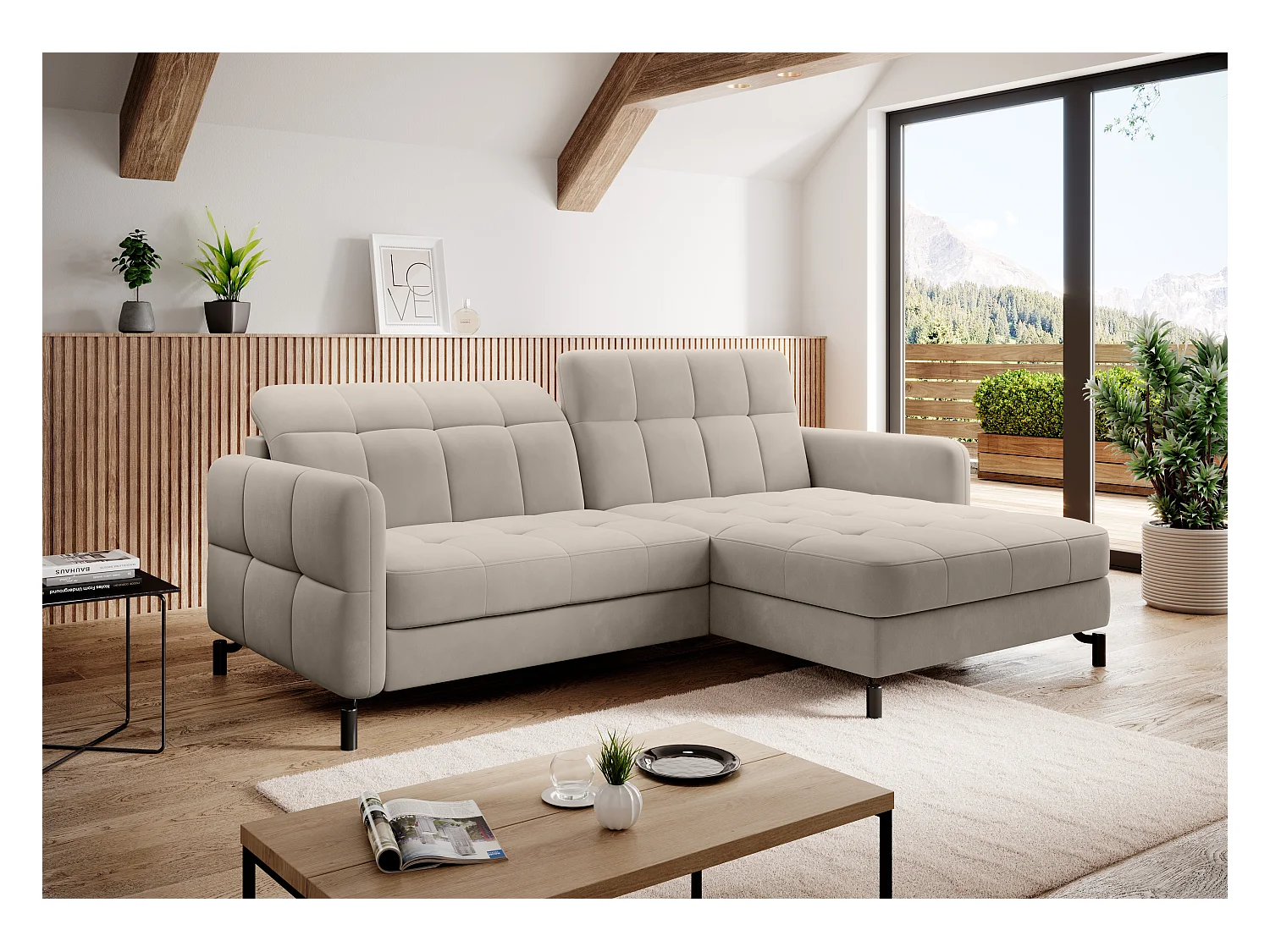 Ecksofa Anna R/Stoff-Beige