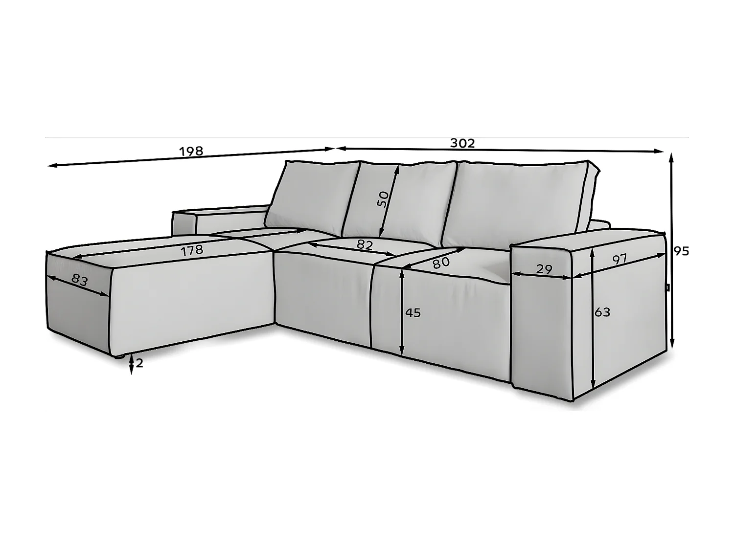 Sofá de canto Nalia R/tecido-laranja