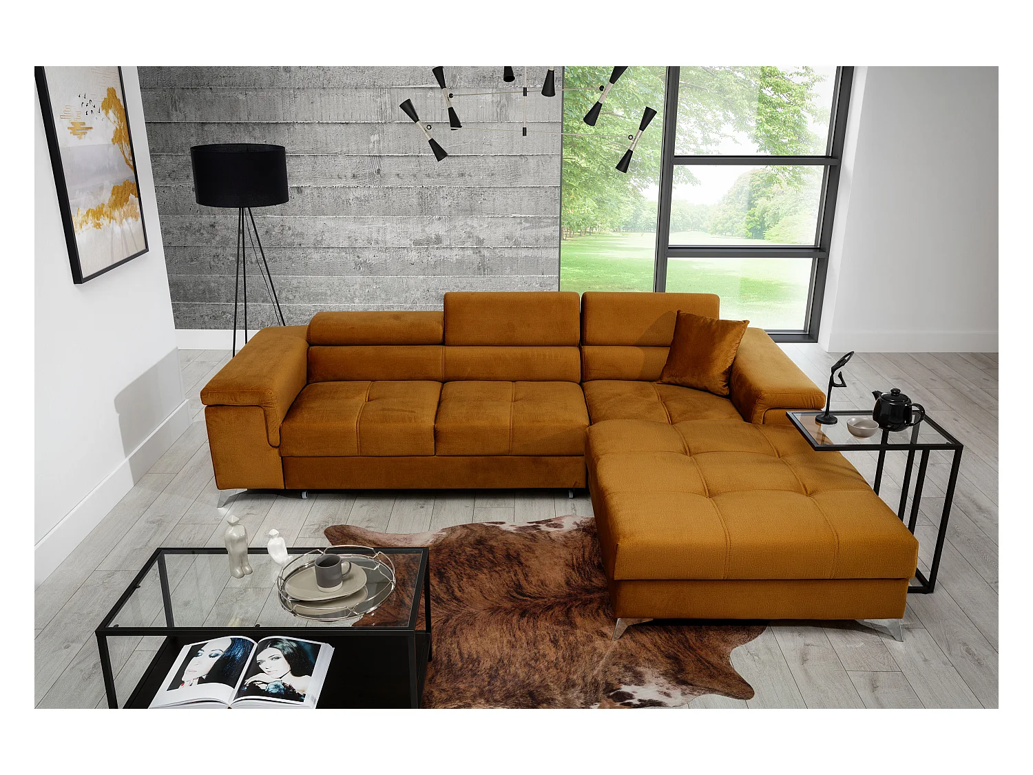 Ecksofa Lucca R/Stoff-Orange