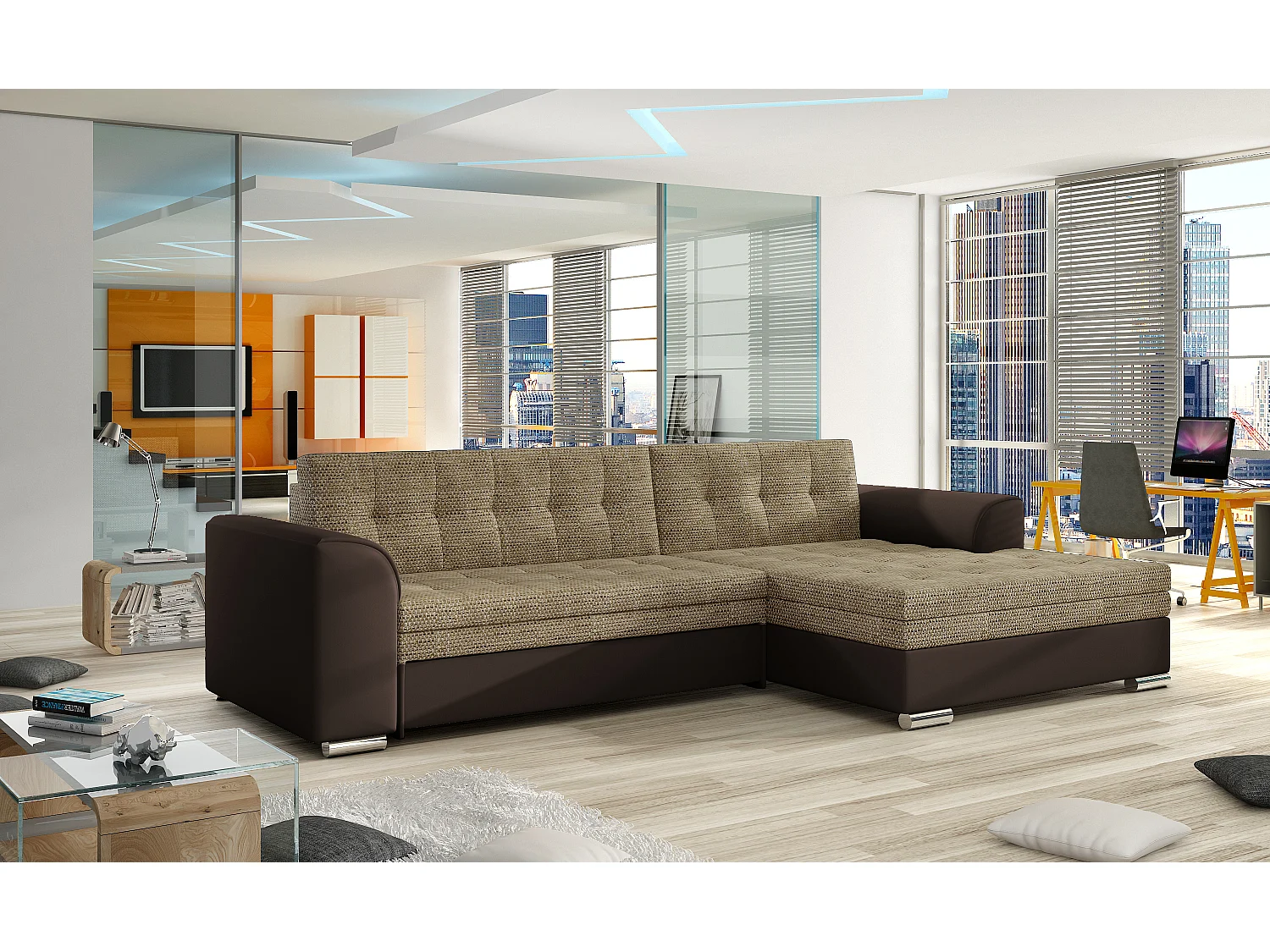 Ecksofa Merati R/Stoff-Braun