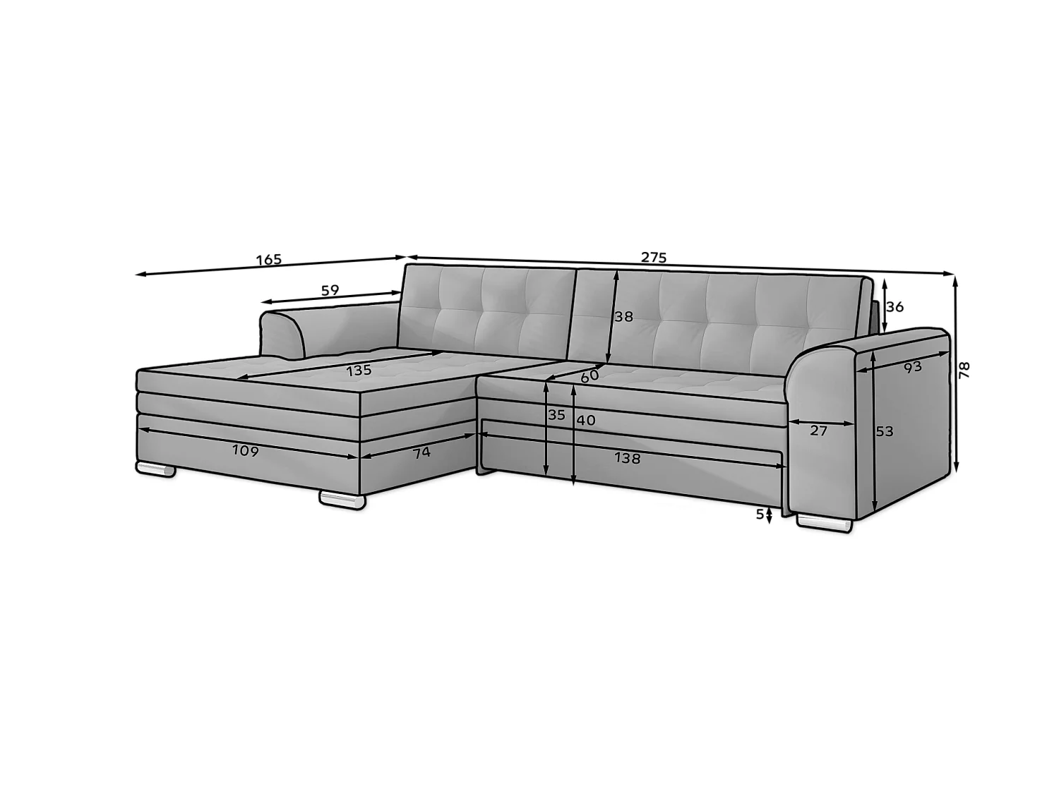 Ecksofa Merati R/Stoff-Braun