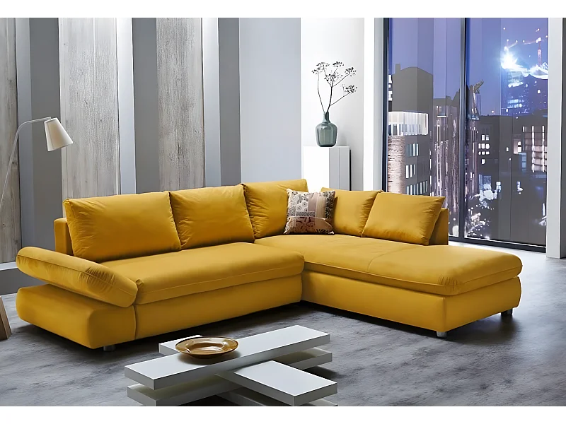 Canapé d'angle Komo R/revêtement en tissu/jaune