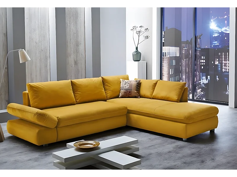Divano angolare Komo R/rivestimento in tessuto/giallo