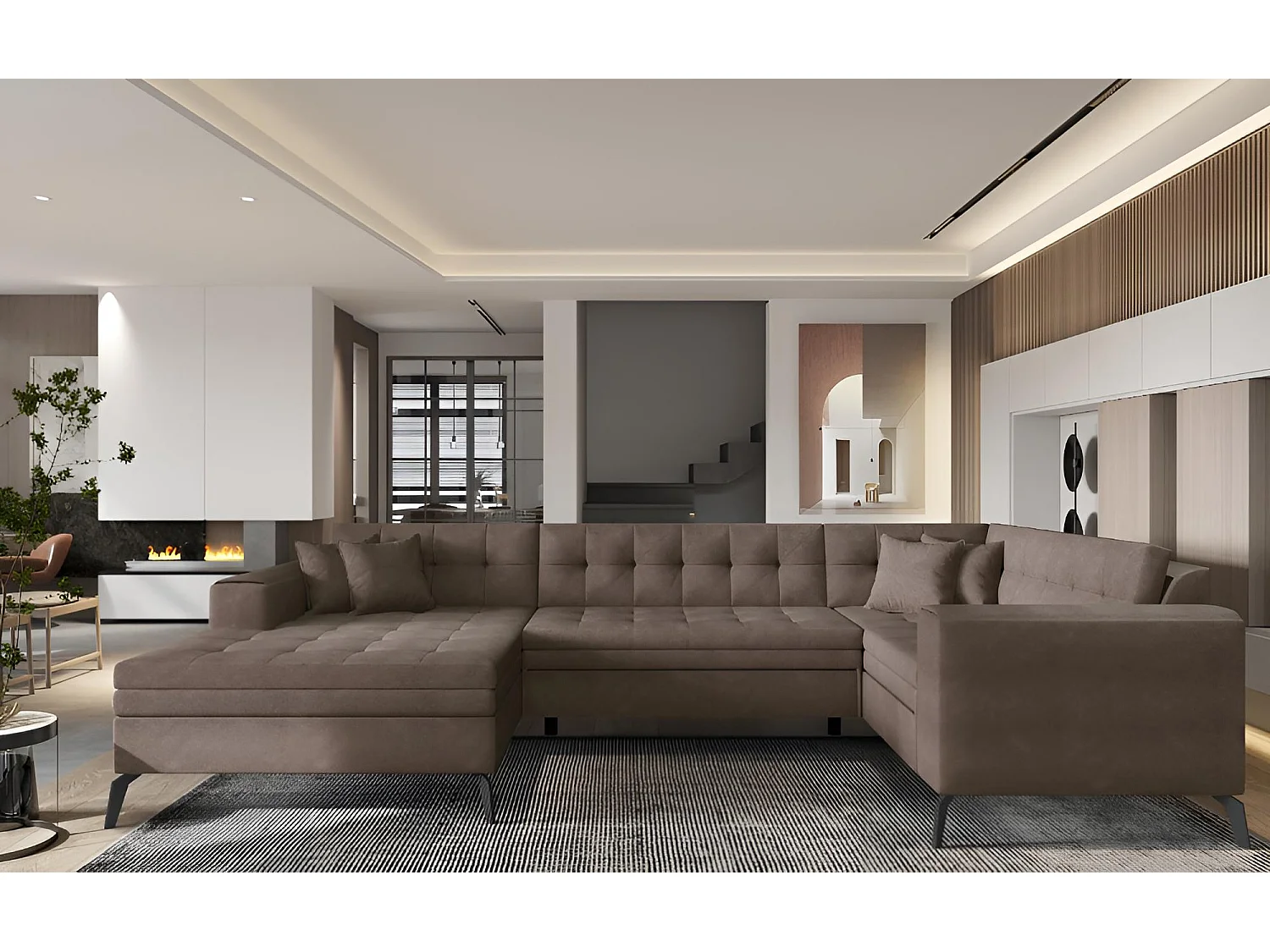 Divano d'angolo Solvio UL/Tessuto-Marrone