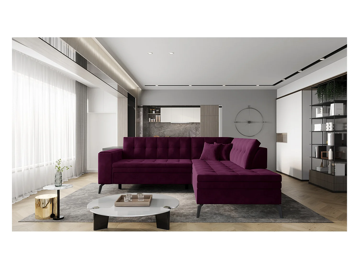 Ecksofa Monza R/Stoff-Bordeux