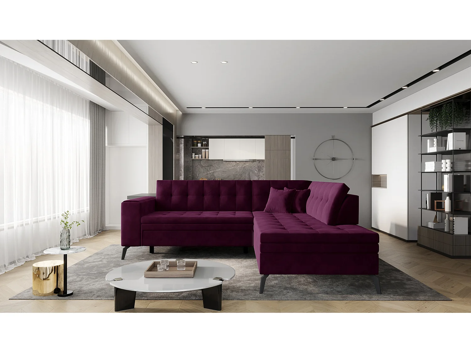 Canapé Corner Monza R/Tissu-Bordeux