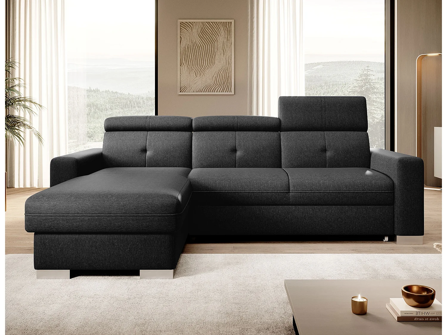Ecksofa Vittorio L/Stoffbezug/Anthrazit